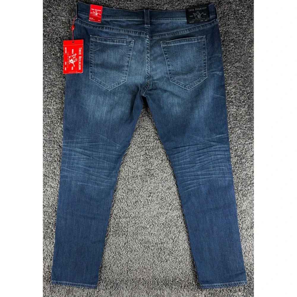 True Religion Geno Relaxed Slim Jeans Blue Hunnids Mens 42 103283 Denim NEW